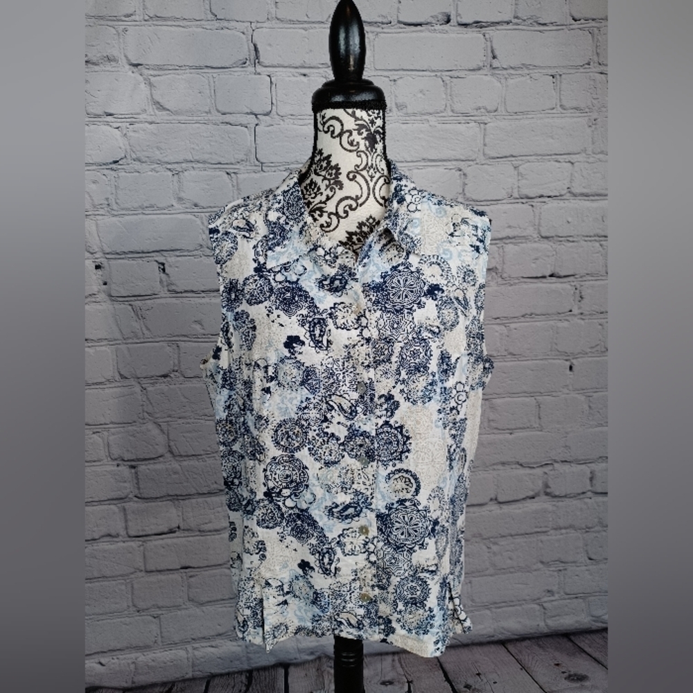 Christopher & Banks Womens Sleeveless Button Front Geometric Print Top Sz Xl B20